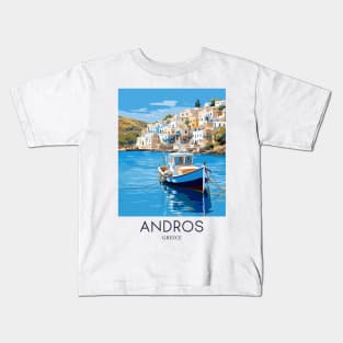 A Pop Art Travel Print of Chora Andros Island - Greece Kids T-Shirt